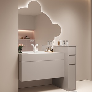 Sang Trọng Phong Cách Rắn Gỗ Thông Minh Phòng Tắm Tủ Thiết Lập Với Tích Hợp <span class=keywords><strong>Granite</strong></span> Countertop Và Chậu Rửa - Product Image 2