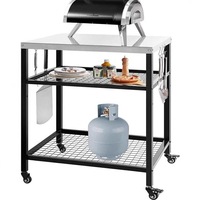 Support de barbecue portable en acier inoxydable pour extérieur, avec pieds réglables, modèle 8-en-1, table de four à pizza extérieur, chariot de barbecue