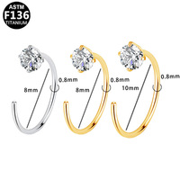 Anillo de Nariz en Forma de Corazón con Amatista en Forma de C, Aleación de Titanio F136, Engaste de Garra, Joyería Piercing para Uso Diario, Hecho en Qingdao