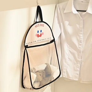 Clothing Organizer Hanging Mesh Bag Wall Mounted Rectangle <b>Black</b> Border For Wardrobe Storage Underwear <b>Sock</b> Balcony Use - Product Image 3