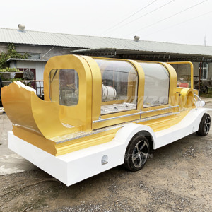 รถศพไฟฟ้าสีเหลืองขาวทรงรถบรรทุกวินเทจ ห้องดูศพแบบโค้งโปร่งใส - Product Image 6