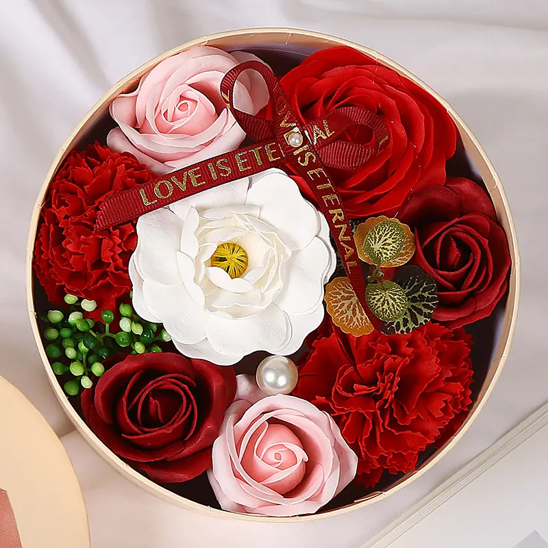 발렌타인 데이 선물 상자 인공 꽃 선물 비누 꽃 여자 친구의 기념일에 대 한 작은 라운드 상자 2023