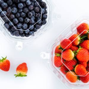 Envases con bisagras de plástico PET desechables reciclables de alta calidad 24oz para frutas y arándanos - Product Image 1