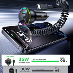 Car Charger 2C1A 30W QC3.0 Fast <b>Charging</b> USB-C Cable Included Cigarette Lighter <b>Plug</b> - Product Image 4