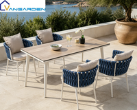 Ensemble de table et de chaises de jardin moderne pour l'extérieur, panneau HPL imperméable, cadre en aluminium, six places, meubles haut de gamme, résistant aux UV
