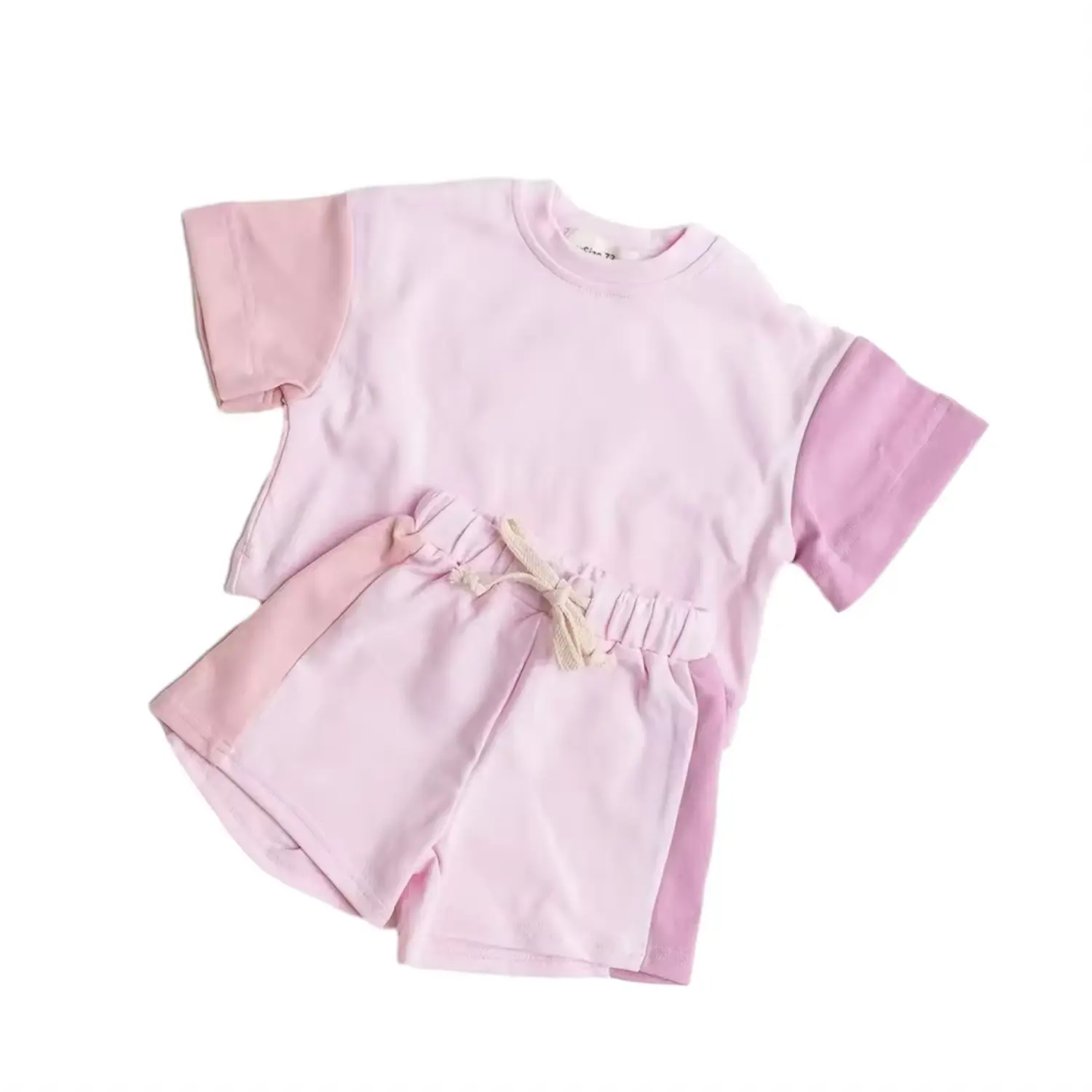 Neue Mode Mädchenanzug Farbe Block Set Kurze Ärmel T-Shirt Shorts Sommer Kind Jogger-Set