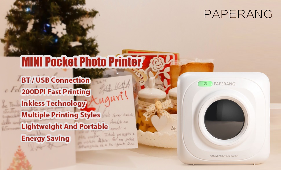 PAPERANG P1 Pink/Green Pocket Mini Photo Printer 203dpi BT4.0 Phone Connection Wireless Portable Thermal Printer Clearly