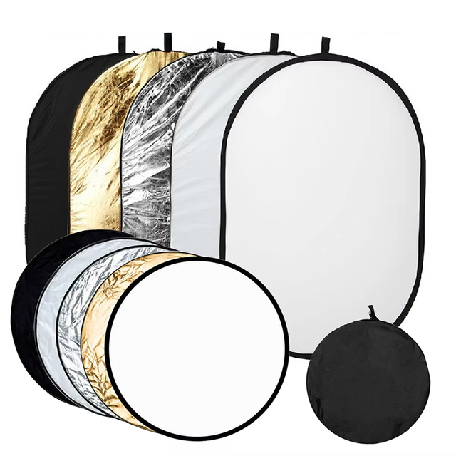 KAMPHO 5-in-1 Oval Foldable Photography Light Reflector with Carrying Bag for Studio Outdoor Indoor Lighting