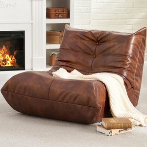 PIOEN Faux cuir pouf chaise géant mousse à mémoire de forme canapé sac pour adultes pour salon chambre dortoir bureau, marron - Product Image 1