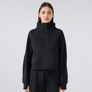 Automne et hiver Plus velours épaissi demi fermeture éclair haut col montant décontracté polyvalent chaud <span class=keywords><strong>sport</strong></span> sweats à capuche <span class=keywords><strong>pull</strong></span> pour les femmes - Product Image 4