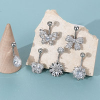 Lingchee Vente Chaude Bijou de Piercing au Nombril Exquis en Forme de Fleur Acier Inoxydable Incrusté de Zircon Anneau de Nombril pour Femmes