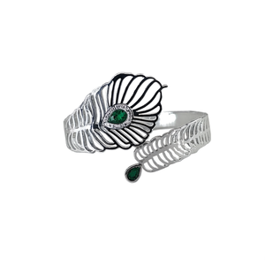 Fashion Bangle 316L Stainless Steel PVD Gold Plating Sustainable Resistant Design Green Stone Inlay - Product Image 2