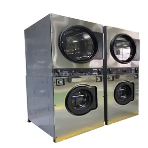 Commerciële Dubbele Stack Wasmachine En Droger Met Ce-Certificering Muntwassen Combineren Droogapparatuur Voor Wasgoed
