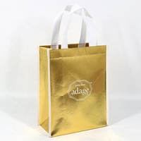 Cosmétique réutilisable personnalisé Vêtements Shopping Tote Brillant Texture Or Non Tissé Sac Avec Logo Noir Imprimé
