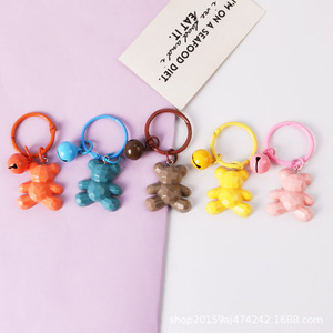 Porte-clés et pendentif de sac en résine plastique, motif ours avec clochette, fait main et personnalisé, style dessin animé, pour couple, tendance influenceur, Yihan - Product Image 3