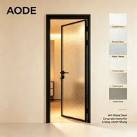 Porte intérieure en verre artistique AODE, cadre en aluminium noir, verre trempé décoratif, porte intérieure pour salon