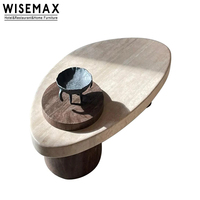 WISEMAX FURNITURE Plateau en marbre naturel Base en bois massif Table à thé Canapés de salon Table centrale Table basse en pierre de travertin