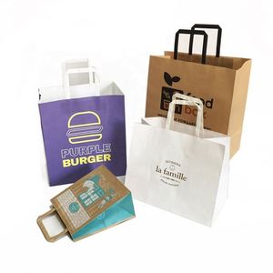 Custom Printed Logo Offset Printing Eco-Friendly Disposable Recyclable Biodegradable Kraft Paper <b>Bags</b> Customized Size Restaurant - Product Image 2