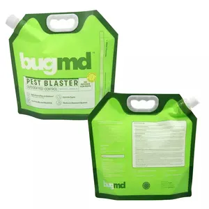 Custom Printed 5l 10l 15l Stand Up Spout Pouch Bag Green Plastic Liquid Bag Packaging For Outdoor Pest Control Packing
