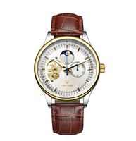 Montre mécanique automatique pour homme, phase de lune, multifonction, boîtier en acier de 41 mm, bracelet en cuir véritable, montre-bracelet pour affaires
