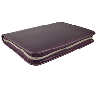 Cremallera Padfolio B5 Carpeta de archivos Business Faux Leather Purple Portfolio Logotipo en relieve personalizado Bolsa de documentos de cuero con cuaderno