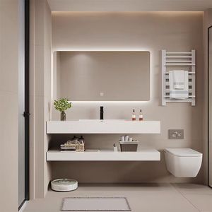 Pure White Modern Water Resistant Sintered Stone Double Layer Seamless Integrated Ceramic Basin Wall <b>Mounted</b> Hotel Bathroom - Product Image 6