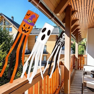 Decoraciones de Halloween transfronterizas: Cataventos de tela, guirnaldas de viento para patio, estilos de calavera/murciélago/calabaza/fantasmas para exteriores - Product Image 3