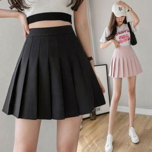 Jupe plissée mini noire à volants, taille naturelle, respirante, en fibre de polyester unie, pour femme, style décontracté, collection été 2025, pour l'école - Product Image 1