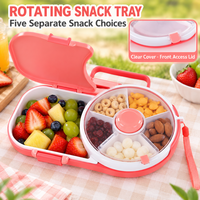 Boîte à lunch pour enfants avec plateau à collations rotatif, poignée de transport et sangle de poignet, grande taille, rose corail