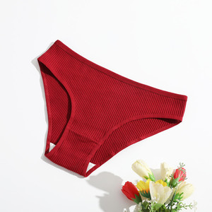 Slip sexy in cotone a costine da donna, morbidi, a vita alta, traspiranti, senza cuciture, intimo femminile, vendita all'ingrosso - Product Image 4