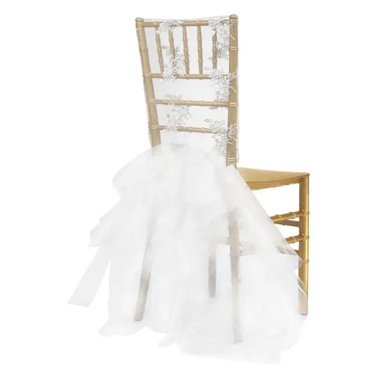 थोक कुर्सी धनुष सुरुचिपूर्ण कस्टम चिफऑन आभूषण शादी की कुर्सी पार्टी सजावट के लिए चिफॉन चेयर sashes को कवर करती है।