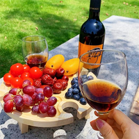 Portable 2 en 1 Plateau à Fromage en Bois Table de Pique-Nique Pliante en Bois avec Porte-Verre à Vin