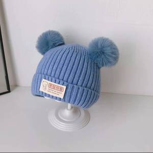 Chapeau d'hiver doux et chaud <span class=keywords><strong>Bonnet</strong></span> tricoté avec <span class=keywords><strong>pompon</strong></span> Chapeaux mignons Nouveau-né Toddler Baby Girl Boy <span class=keywords><strong>Double</strong></span> Hairball Cotton Lovely Hats - Product Image 4