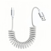 Cable USB Retráctil con Resorte de Tipo A a Tipo C, Cable de Datos para Auto con CarPlay, Cable de Carga Rápida para iPhone 17, Xiaomi, Huawei y Teléfonos Inteligentes