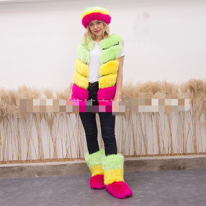 Dropshipping autunno inverno stivali da donna cerchietto in pelliccia gilet finto Set di fasce pelose da donna - Product Image 1