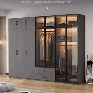 Armario de Dormitorio de Lujo Personalizado con Puertas de Vidrio, Iluminación LED Cálida, Múltiples Zonas de Almacenamiento, Rieles para Colgar, Diseño Ergonómico Moderno - Product Image 1