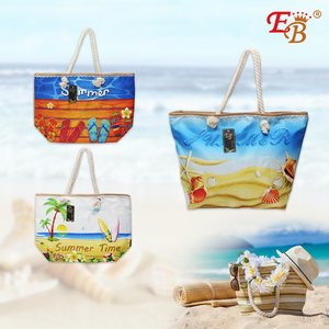 Women's 14\" Lightweight Eco-Friendly Beach <b>Handbag</b> PVC Lining Canvas Mesh Material Custom Logo Open Closure <b>Chain</b> for Summer - Product Image 3