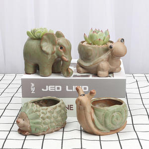 क्लासिक रसीला-शैली ग्लेज़ेड सिरेमिक डेस्कटॉप फूल के बर्तन और प्लेटर्स प्यारे जानवर के आकार के हेडोग हाथी स्नैल कछुए डिजाइन - Product Image 3