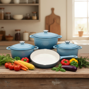 Set di Pentole in Ghisa Smaltata Moderno e Resistente da 7 Pezzi, Casseruola, Pentola Olandese, Base Multistrato, Padella Antiaderente, Pentola per Stufati - Product Image 4