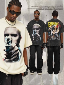 T-Shirt da Uomo <span class=keywords><strong>Eminem</strong></span> Rap God con Stampa Fronte-Retro, 300GSM Pesante, Collo Piccolo, Oversize, Stile Hip Hop, Manica Corta - Product Image 1