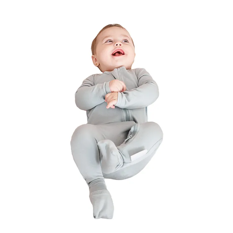 Lvkiss Classic Design Einfarbiger Baby-Körper anzug Bambus Spandex Baumwolle Reiß verschluss Overalls Herbst Langarm Baby Stram pler