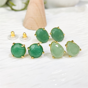 Bijoux fantaisie femmes boucles d'oreilles à facettes ronde ovale poire pierres précieuses vert Aventurine plaqué or goujons Jade boucles d'oreilles pour cadeaux - Product Image 2