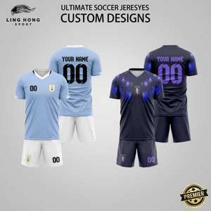 قميص كرة قدم مخصص للجنسين للبالغين مع شعار مطبوع بالحرارة بالجملة سريع الجفاف قابل للتنفس برقبة على شكل V للصيف طقم مخصص - Product Image 1