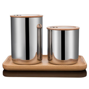 กระป๋องชา กล่องเก็บชาแบบหลวมพร้อมช้อน ภาชนะใส่เมล็ดกาแฟสแตนเลส ขวดใส่อาหาร ชุดกล่องเก็บของไม้ไผ่ ภาชนะเก็บของแบบสุญญากาศ - Product Image 1