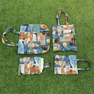 Borsa tote in tessuto jacquard di nuovo design Van Gogh borsa della spesa personalizzata arazzo