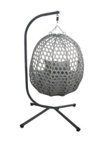 Fauteuil suspendu en osier à siège unique avec support métallique, résistant aux intempéries, type nid d'oiseau