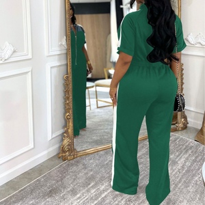 Combinaison pour femme en tissu suédé, couleur denim, col montant, manches courtes, fermeture éclair longue, tendance - Product Image 5