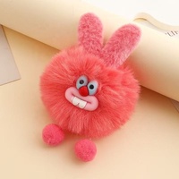 Porte-clés Poupée Lapin à Grande Bouche en Peluche Faite Main Colorée, Mignonne, en Fausse Fourrure de Lapin Rex, Pendentif pour Voiture et Sac à Dos, Style Instagram Frais et Tendance