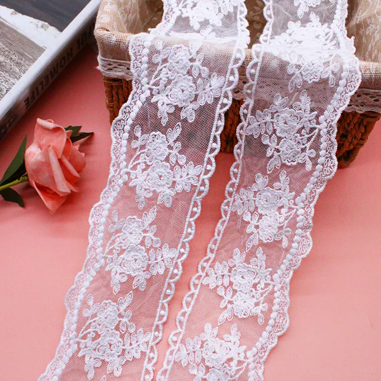 high-quality gorgeous eco-friendly cotton embroidery flower lace trims malla bordada embroidery lace