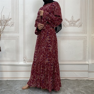 6434 #   Vestido para Niñas con Diseño de Flores Pequeñas y Forro Completo, Manga Larga, Chifón, Ropa Islámica Elegante - Product Image 3